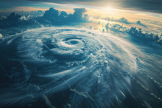 Top view of the formation of the anticyclone. Hurricane or tornado funnel. Generated by artificial intelligence