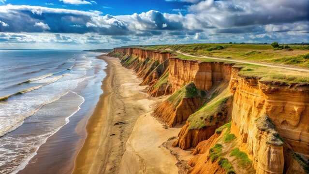 Stark image of eroding cliffs on the Holderness Coast, UK , coastal erosion, cliffs