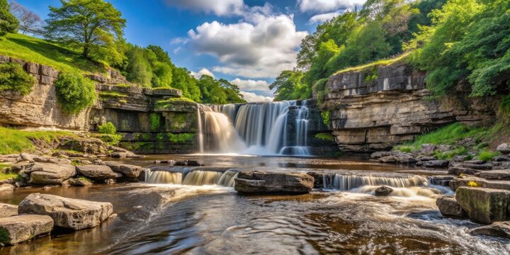 Scenic view of Stainforth Waterfall in Yorkshire Dales , Stainforth Force, River Ribble, cascades, nature, landscape, water