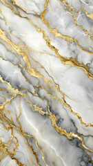 Fototapeta premium Golden Veined Marble: A luxurious, abstract background featuring a close-up of white marble with intricate golden veins. Perfect for elegant projects and designs. 