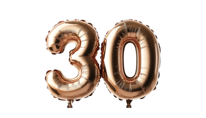 Rose Gold Balloon Number Thirty, Shiny and Metallic