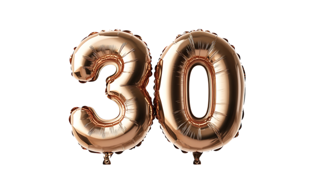 Rose Gold Balloon Number Thirty, Shiny and Metallic