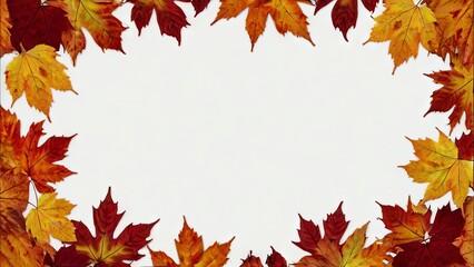 Fototapeta premium Colored Maple Leaves Framing a White Autumn Background