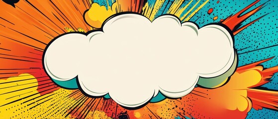 Birthday invite with a comic book explosion backdrop, featuring a vibrant speech bubble for party details