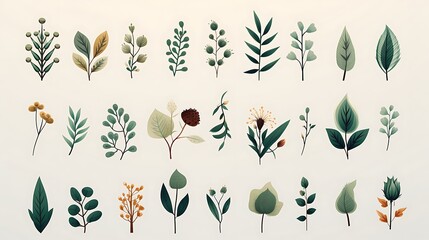 Nature-themed logo kit with floral and leaf designs in a modern style