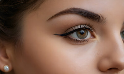Fototapeta premium Woman with eyeliner showing perfect eyebrows after treatment