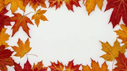 Autumn Background with Framed Maple Leaves on White