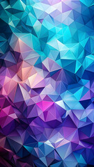 Obraz premium Prismatic Geometry: A vibrant tapestry of low-poly triangles in a spectrum of blues and purples. 
