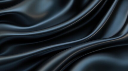 A black fabric with a shiny texture. The fabric is long and has a smooth surface. Concept of luxury and elegance