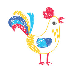 Cockerel as Kids Doodle Simple Hand Drawn Element Vector Illustration