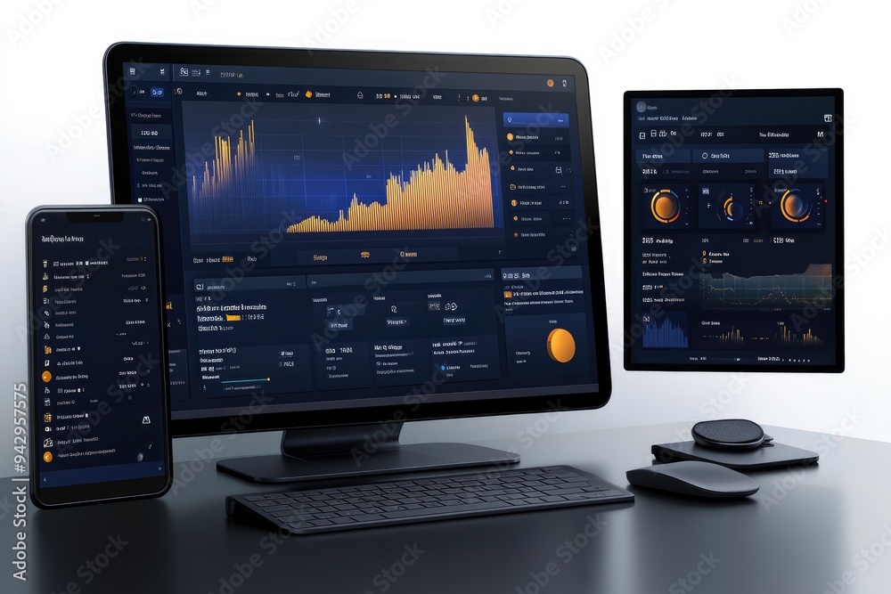 Aufkleber Modern workspace setup showing financial data on a desktop computer screen