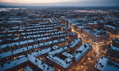 Obraz premium Helsinki finland snowy cityscape lighting up at dusk in winter