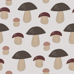 Seamless pattern with boletus mushrooms.