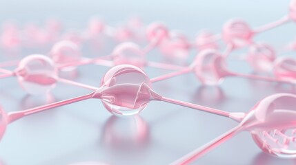 Fototapeta premium A close up of many pink spheres arranged in a pattern. The spheres are connected by thin lines, creating a sense of unity and interconnectedness. The image conveys a feeling of harmony and balance