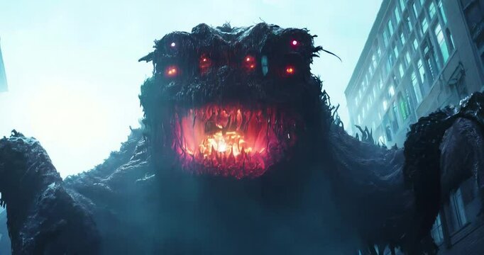 Giant monster attacks man