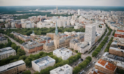 Fototapeta premium Aerial view of malmö city center with lush green trees and historic architecture