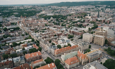 Naklejka premium Riga cityscape showing freedom monument and surrounding area in latvia