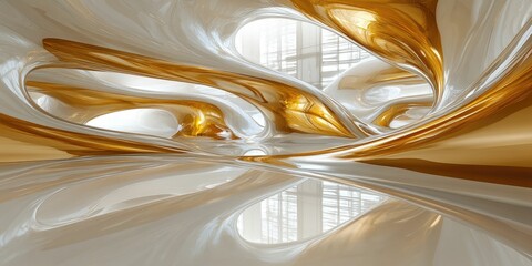 Abstract Architectural Design: Golden and White Curves