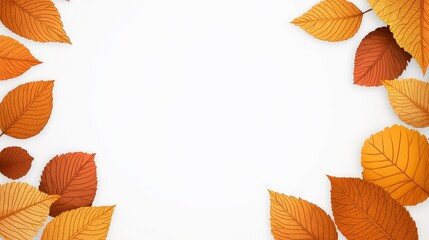 Obraz premium Autumn leaves border, crisp white background, classic clip art style, flat design illustration