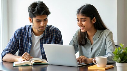 Indian students exchanging study tips and strategies while seated at a study table.
