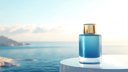 Perfume bottle on ocean background