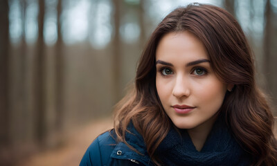 Naklejka premium Beautiful young woman posing in autumn forest