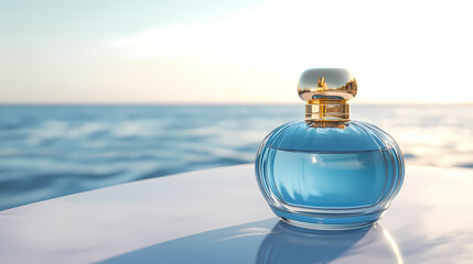 Obraz premium Perfume bottle on ocean background