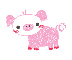 Pig as Kids Doodle Simple Hand Drawn Element Vector Illustration