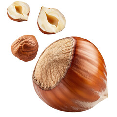 Whole and Split Hazelnuts with Shells Showcased in Focused Indoor Setting