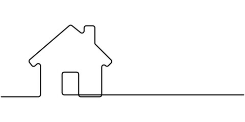 Continuous thin line home vector illustration, minimalist house icon. One line art cottage building, Continuous Thin Line Home Icon. Vector illustration for the web design, Continuous thin line home