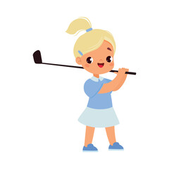 Blond Girl Character Play Golf Do Sport Vector Illustration