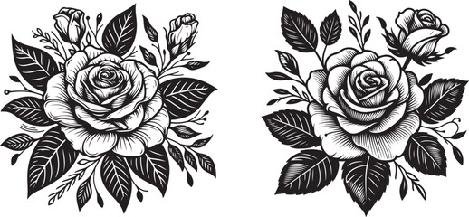 Set of black and white flowers