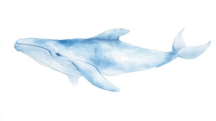 Obraz premium A blue whale is swimming in the ocean. The whale is large and majestic, and it is surrounded by a calm and peaceful ocean. Concept of awe and wonder at the beauty of nature
