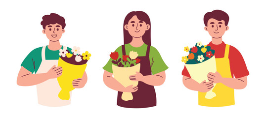 Florist Holding a Bucket of Blooming Flowers
