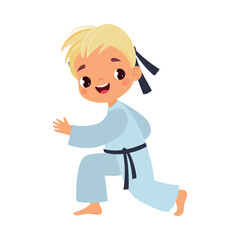 Boy Character in Kimono Do Karate as Sport Vector Illustration