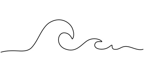 Ocean wave continuous single line drawing vector illustration. Pro vector, one continuous line drawing Sea wave vector illustration, ocean Sea wave one line drawing art continuous line