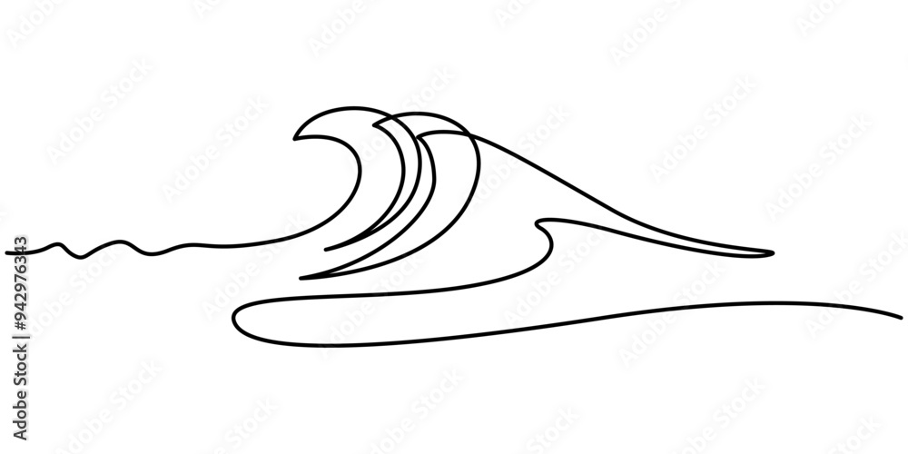 Wall mural ocean wave continuous single line drawing vector illustration. pro vector, one continuous line drawi