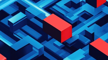 Economic Digital Minimalism, Red Stream Dominates Amidst Blue Waves, Data Flow Visualization, Modern Business Concept