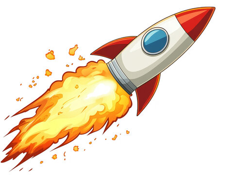 recommend clip art: Cartoon Rocket Ship Taking Off with Fire and Smoke