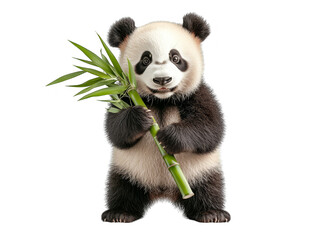 Obraz premium Cute Panda Bear Holding Bamboo