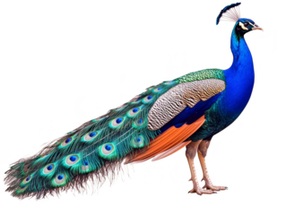 Majestic peacock with vibrant feathers isolated transparent background
