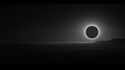 Obraz premium A minimalist black wallpaper with a gentle gradient mimicking a solar eclipse, where a faint glow emerges from the horizon.