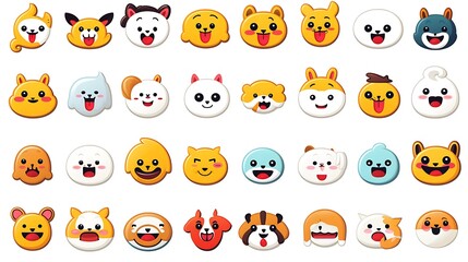 Obraz premium A playful vector set of emojis showing different emotions, activities, and animals