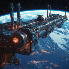 A futuristic AI-controlled space station orbiting Earth.