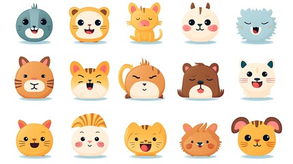 A playful vector set of emojis showing different emotions, activities, and animals