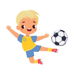 Boy Character Play Football Do Sport Vector Illustration