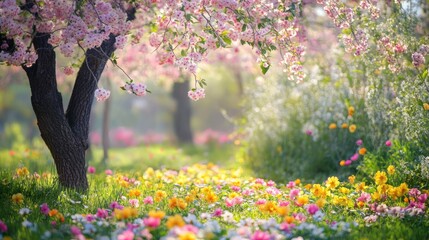 Obraz premium Bright and cheerful spring blossoms in full bloom, filling the scene with life and color