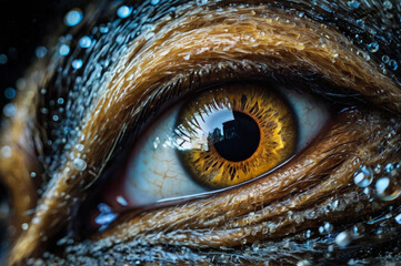Fototapeta premium Dog's Eye with Dramatic Bubble Droplets on Fur