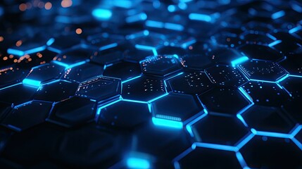Fototapeta premium Futuristic digital hexagon pattern glowing with blue light, creating a complex abstract background