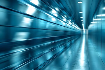 Futuristic Blue Tunnel with Reflective Surfaces and Dramatic Lighting - Abstract Design for Modern Concepts